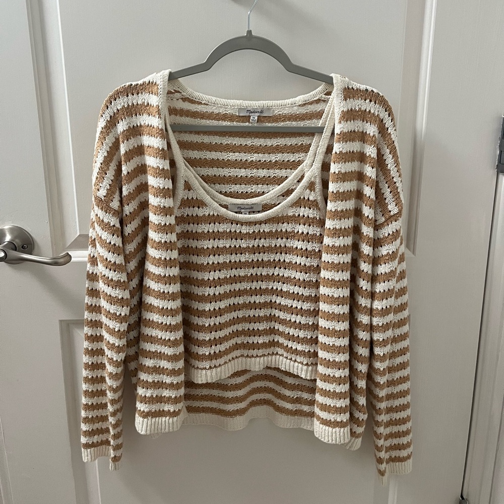 Madewell Striped Open-Stitch Sweater Cardigan and Tank Set